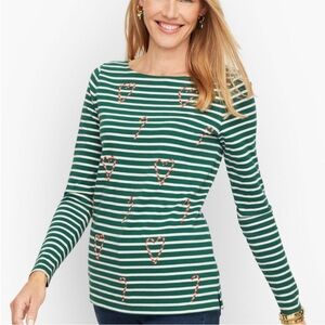 Talbots Petite Candy Cane Green and White Striped Shirt NWT